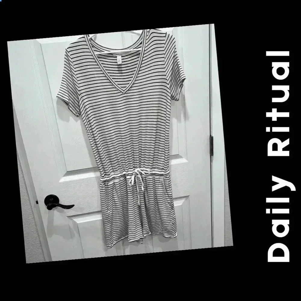 Daily Ritual shorts romper black and white striped